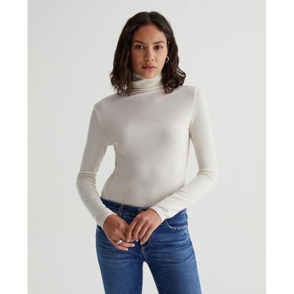 NWOT AG ADRIANO GOLDSCMIED Chels Ivory Dust Jersey Turtleneck T-Shirt, Size S - Picture 1 of 14
